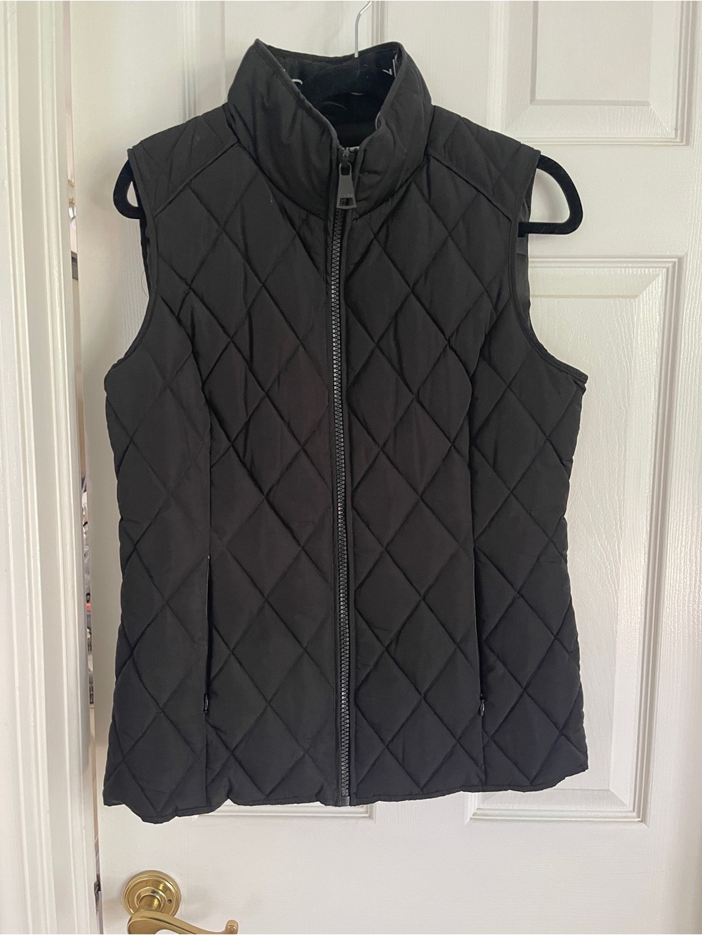Calvin Klein Black Quilted Sleeveless Vest with Stand Collar
